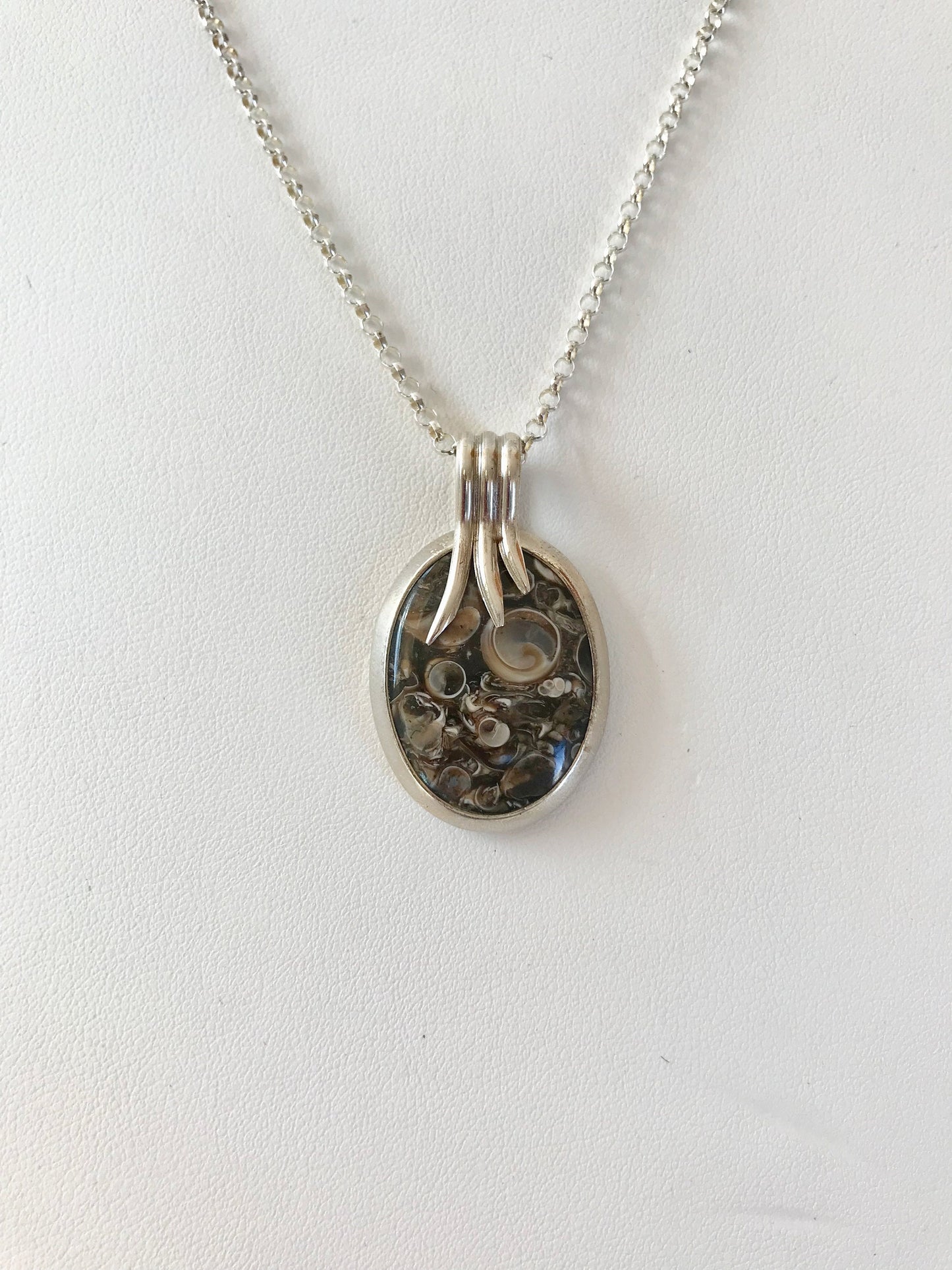 Beautiful Turritella Agate stone strung on a quality sterling silver chain. Gift for women, birthday gift, gift for anything!
