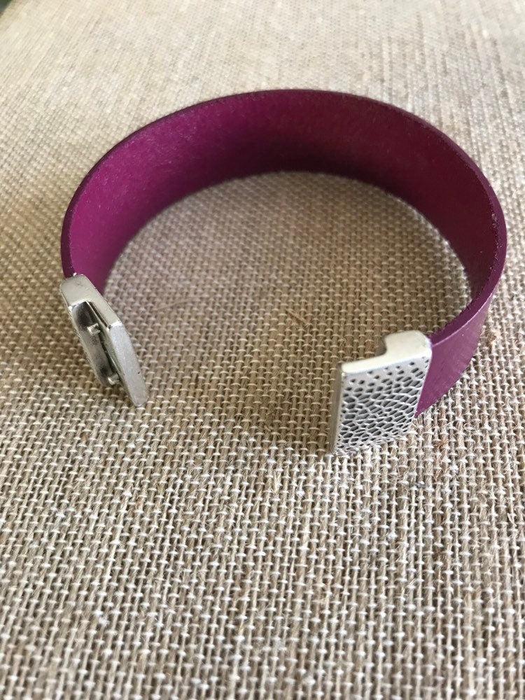 Italian wide red leather bracelet with gorgeous silver magnetic clasp