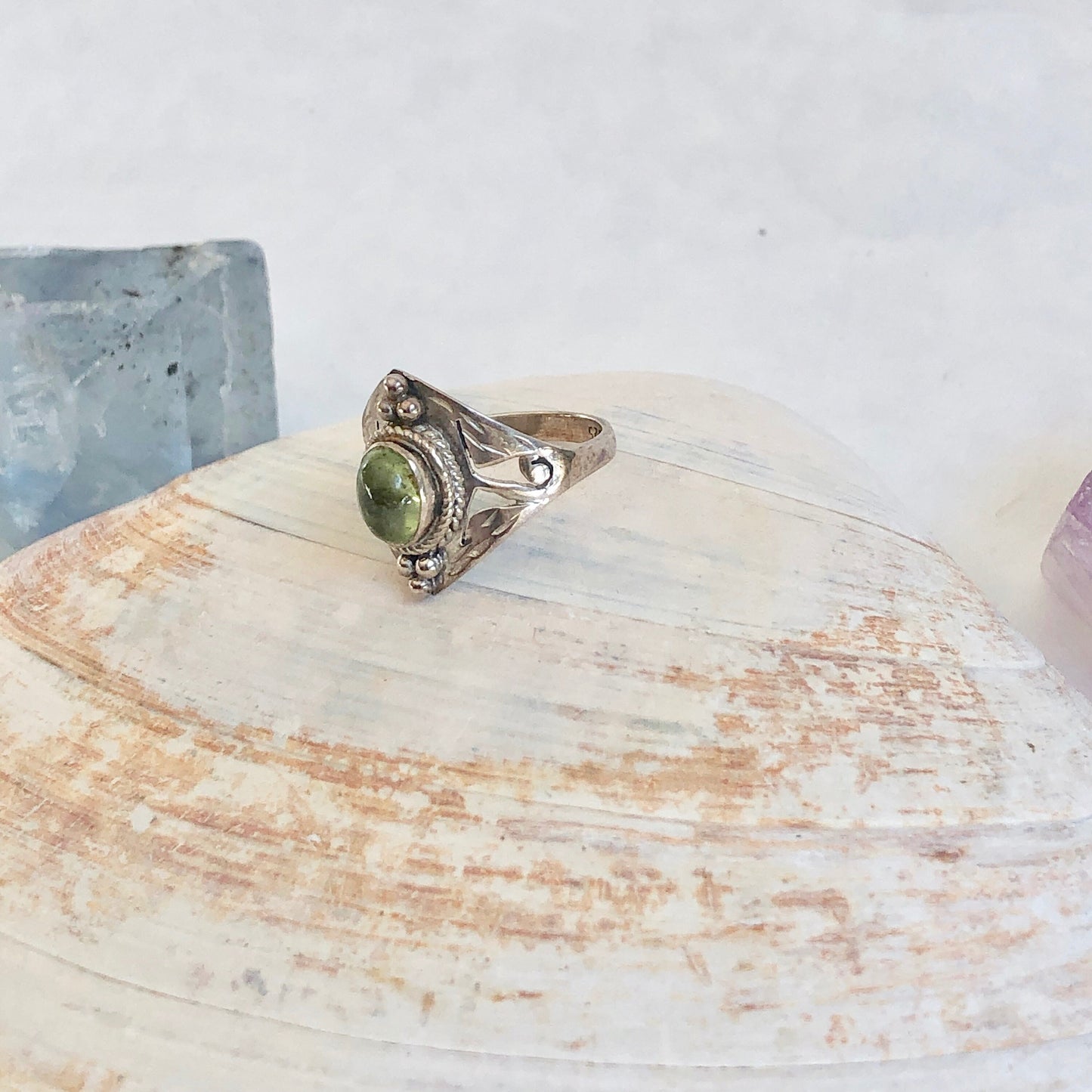 Beautiful green Prehnite stone  ring. 5 3/4" ring size.