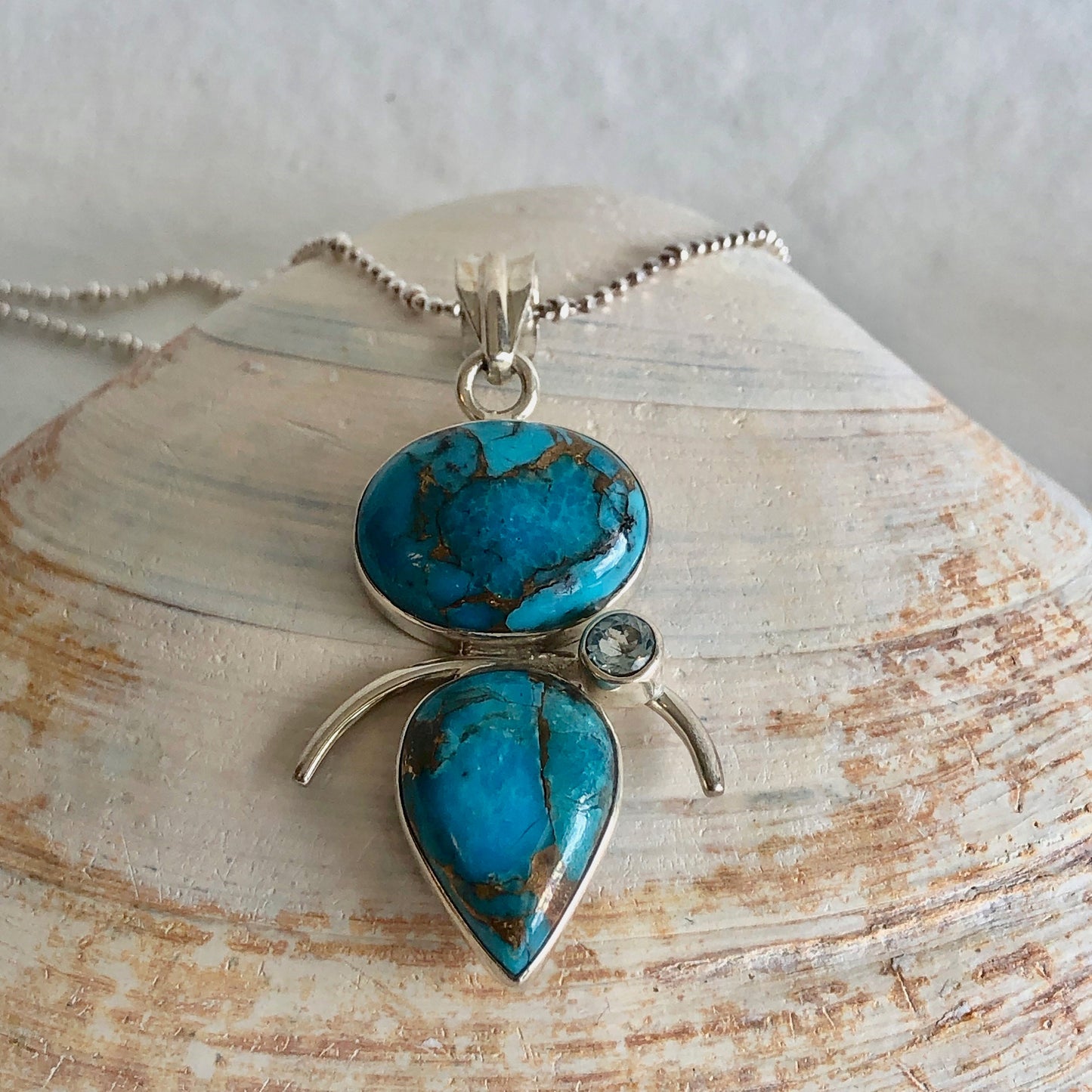 Beautiful turquoise and copper, and quartz pendant. Gift for women, birthday gift, gift for anything!