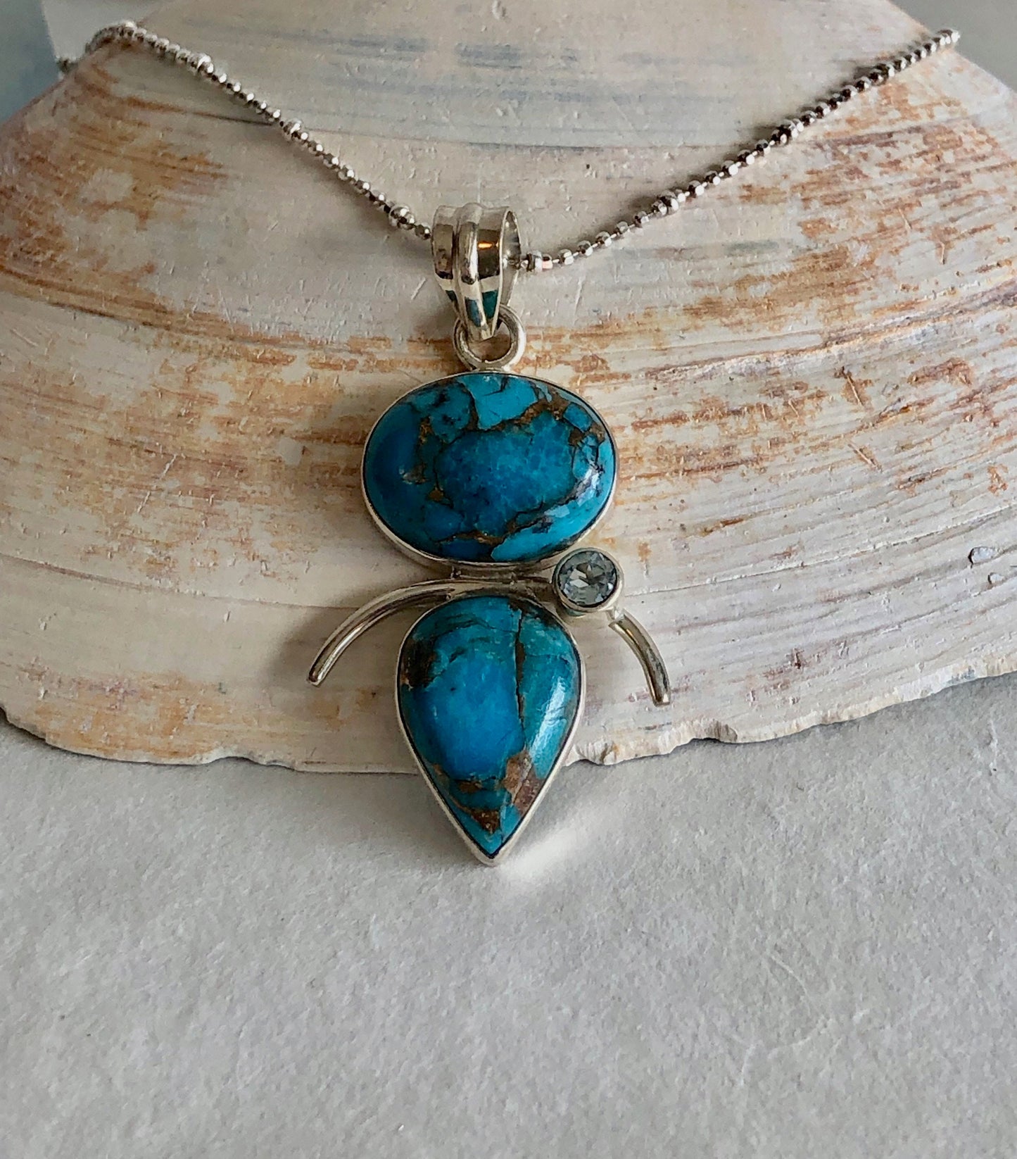 Beautiful turquoise and copper, and quartz pendant. Gift for women, birthday gift, gift for anything!