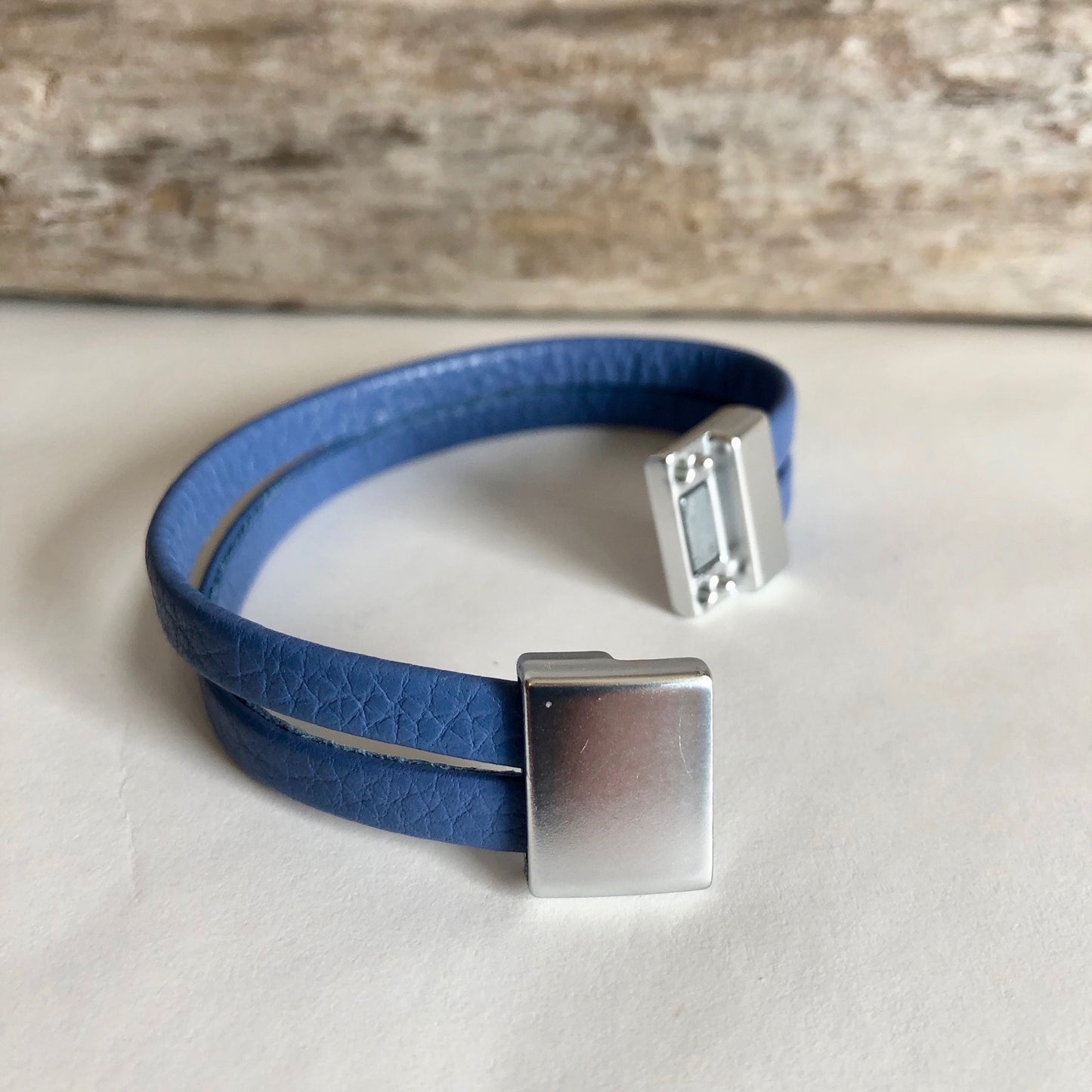 Leather bracelet, made of very soft, fine  Italian leather, and finished with a quality silver  magnetic clasp.