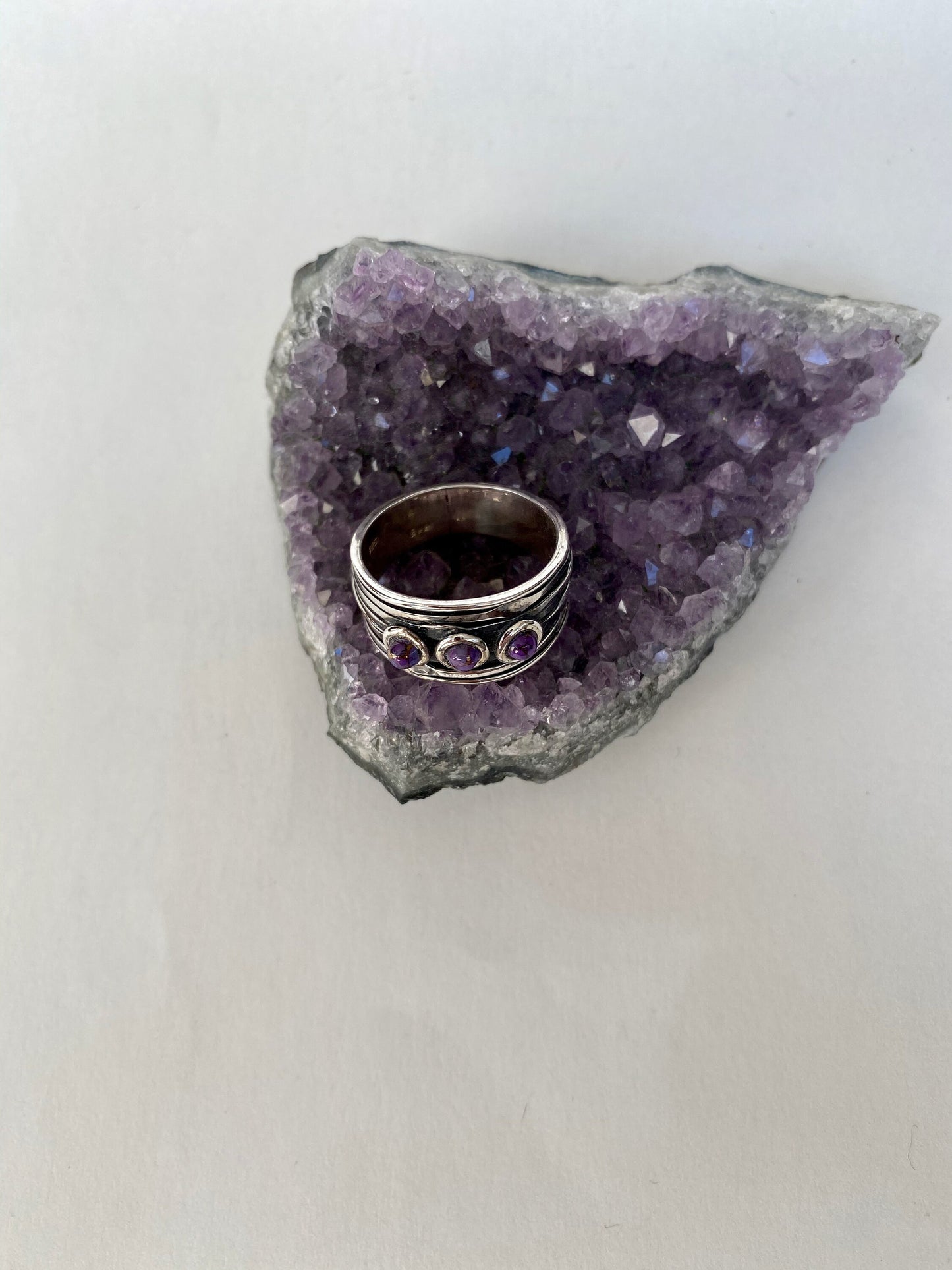 Handmade size 7.5 copper/purple 3 stone turquoise  and  sterling silver ring.