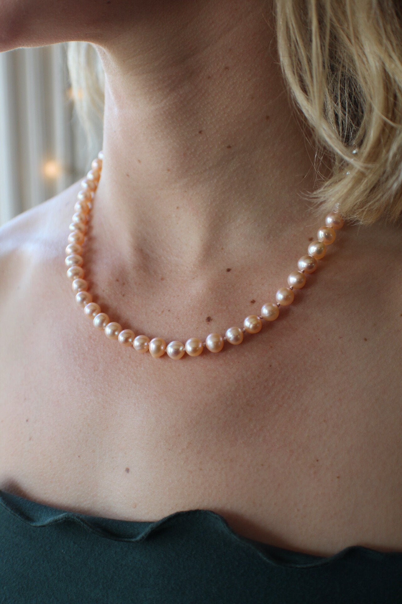 Pearls. Beautiful soft pink knotted fresh water pearl necklace. The necklace is finished with a quality sterling silver lobster clasp.