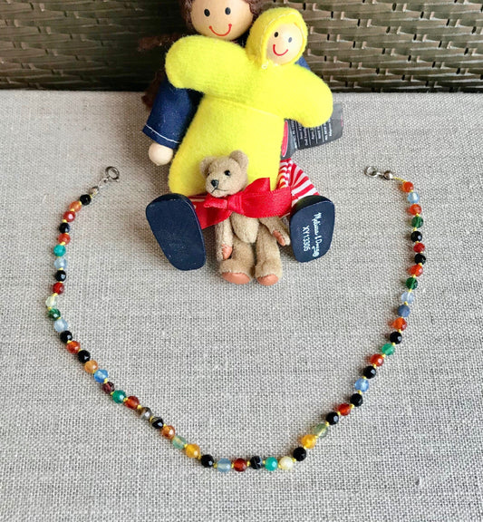 Children's precious multi-agate beaded necklace. Knotted safely with silk thread, to be worn in sweetness and joy.