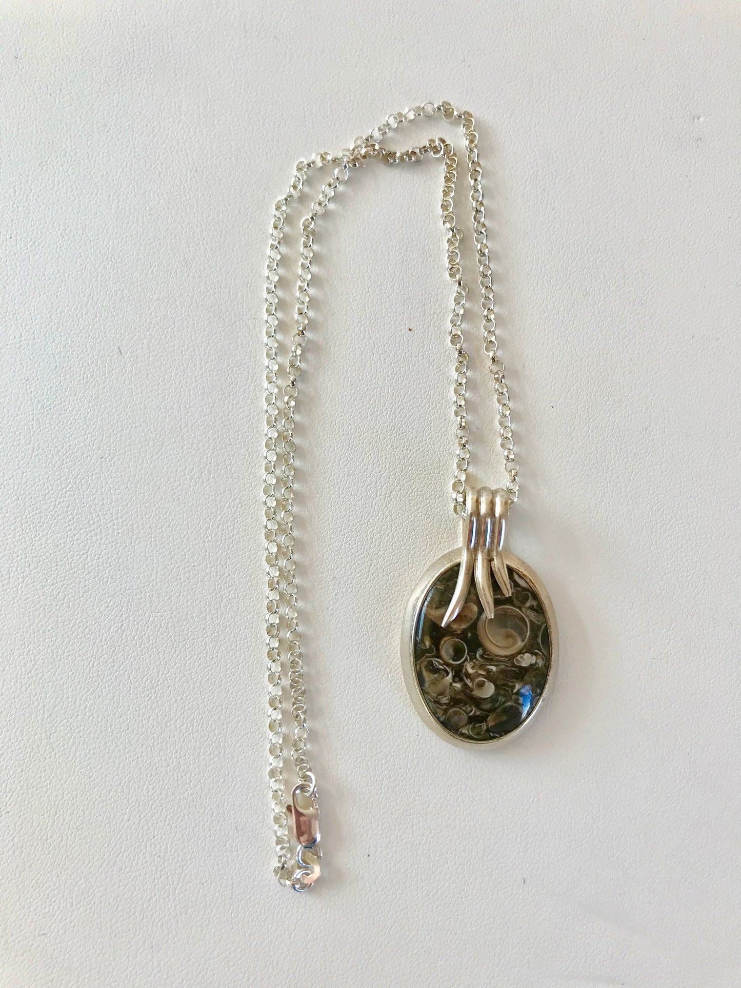 Beautiful Turritella Agate stone strung on a quality sterling silver chain. Gift for women, birthday gift, gift for anything!