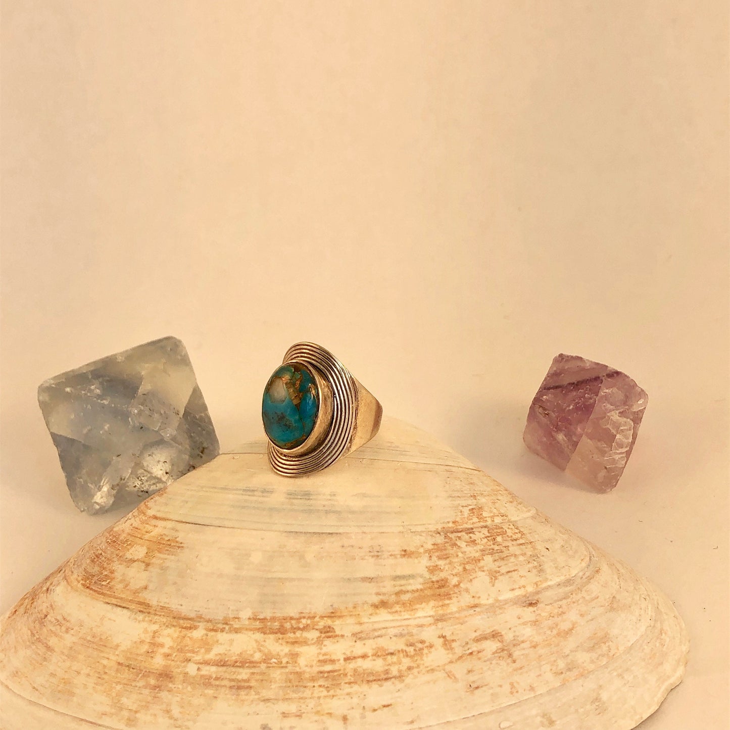 Handmade turquoise with copper veins and sterling silver size 6.5  ring