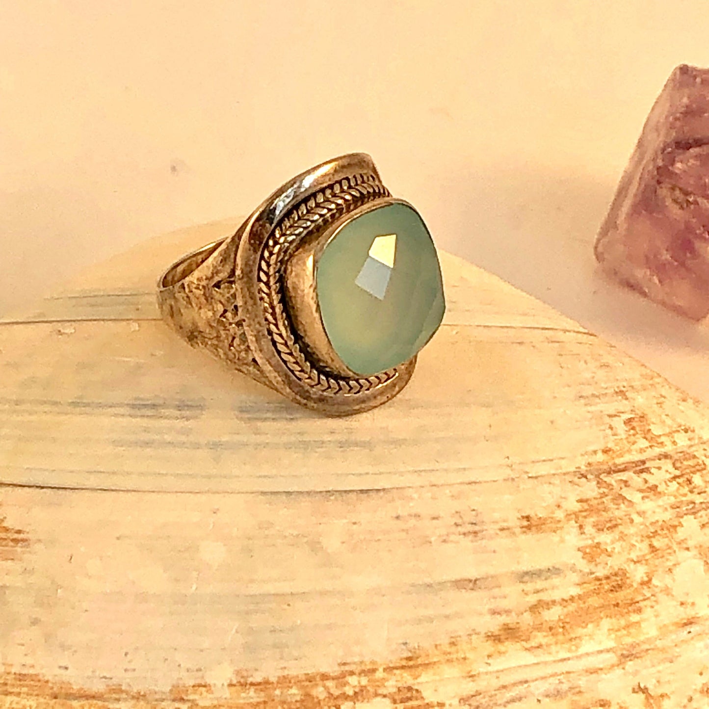 Handmade Chalcedony and sterling silver size 6.5 ring