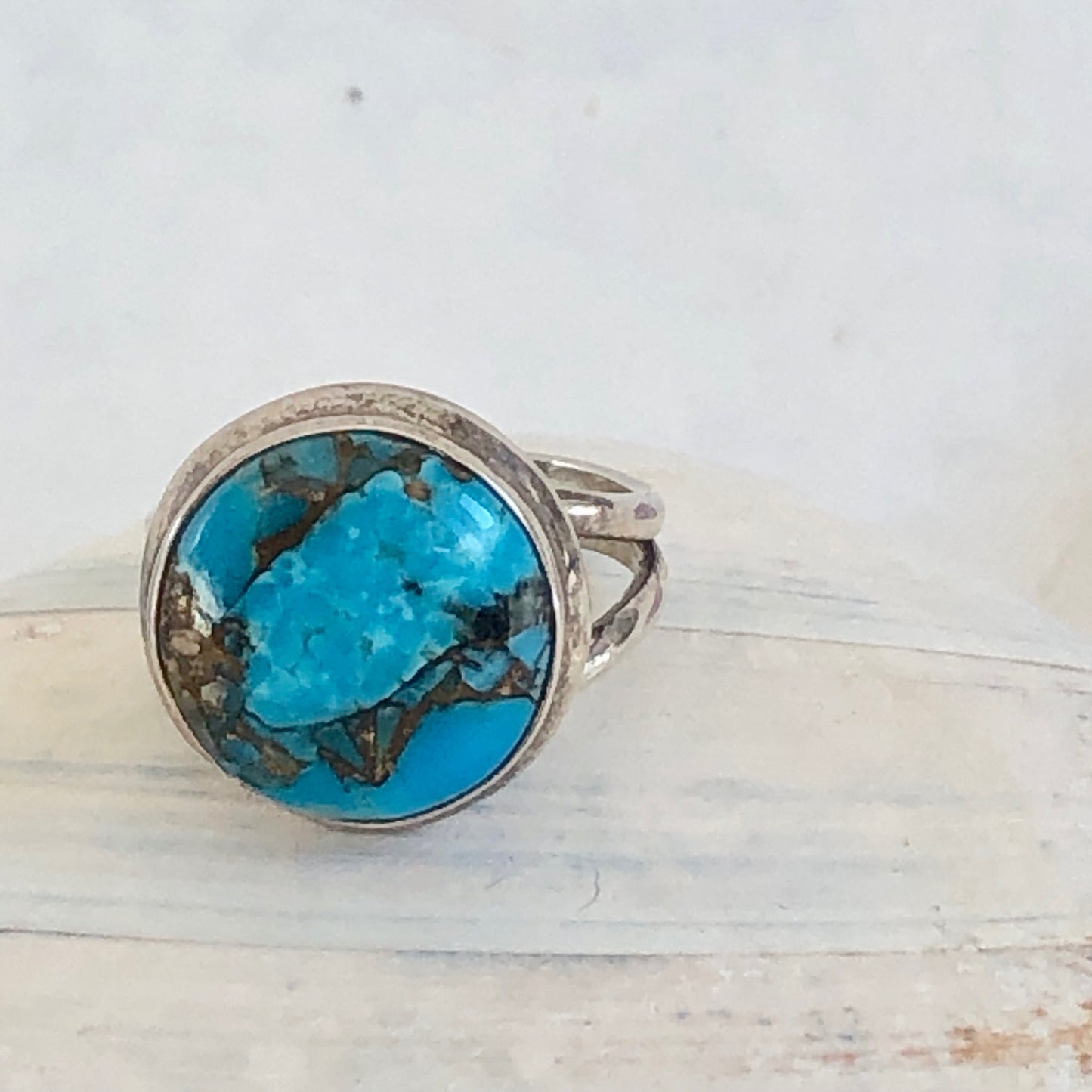 Handmade turquoise with copper veins and sterling silver size 6 3/4"  ring