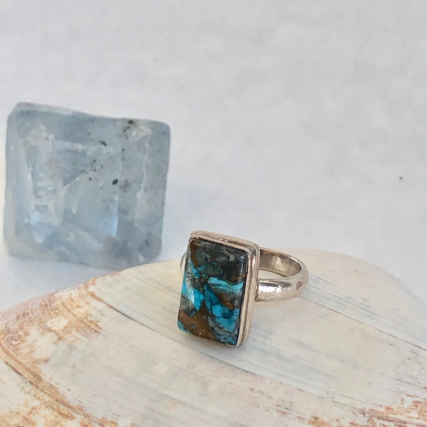 Handmade turquoise with copper veins and sterling silver size 6 3/4"  ring