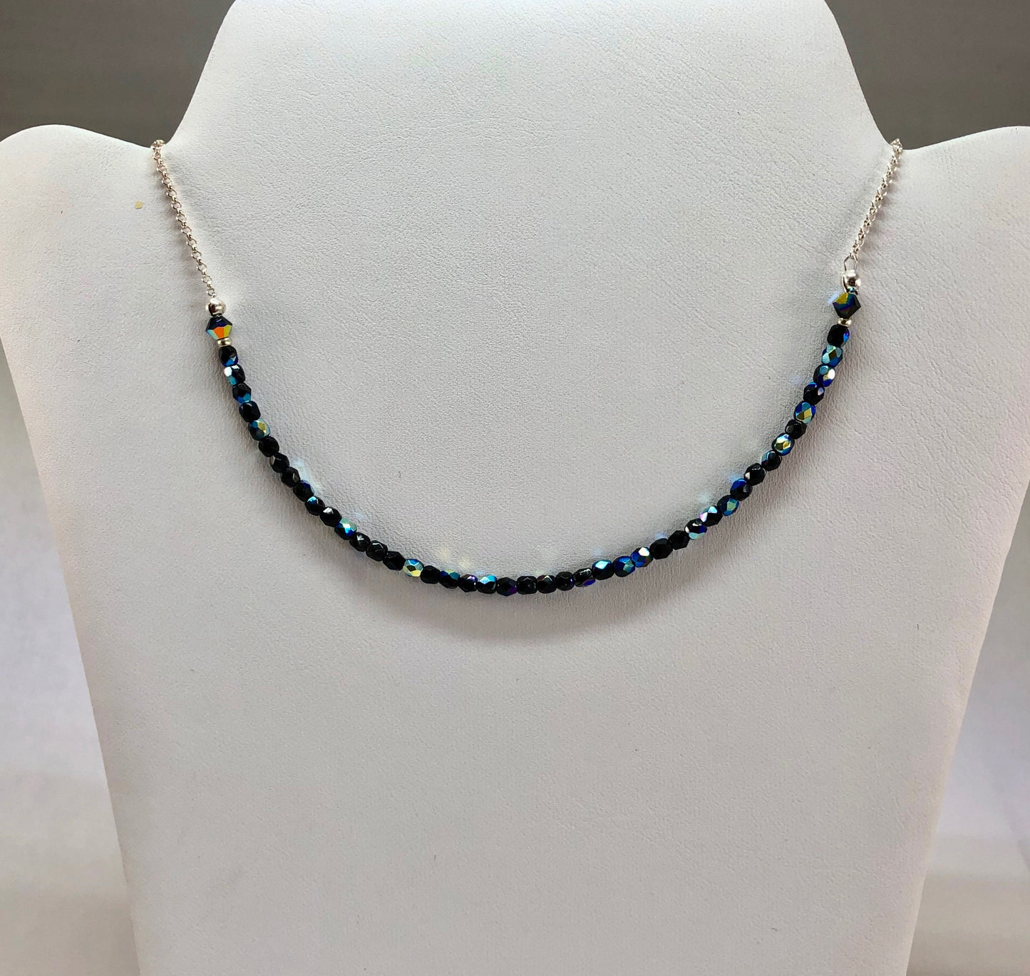 Black crystal and sterling silver choker necklace.