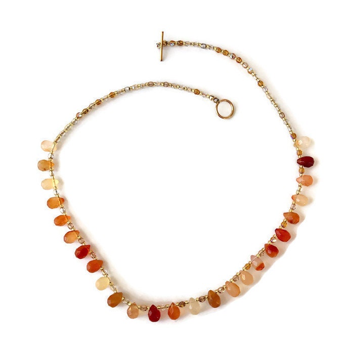 Gorgeous carnelian teardrop necklace. Beautiful rich gemstones adorn this beautiful necklace.