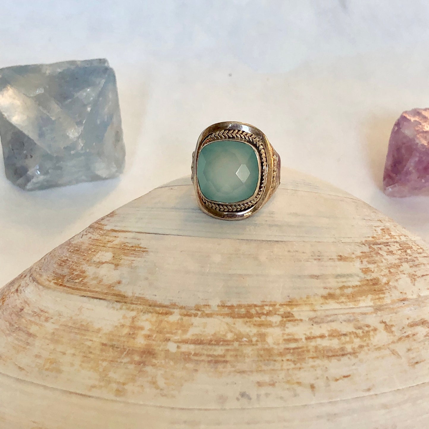 Handmade Chalcedony and sterling silver size 6.5 ring