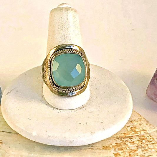 Handmade Chalcedony and sterling silver size 6.5 ring
