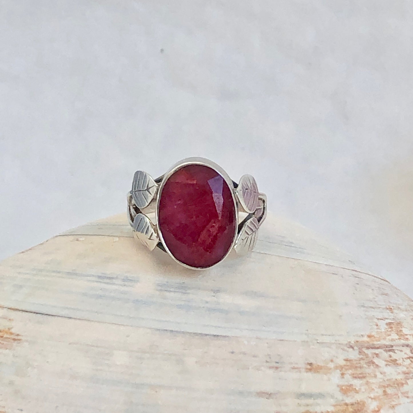Handmade Indian ruby and sterling silver size 5 3/4  ring