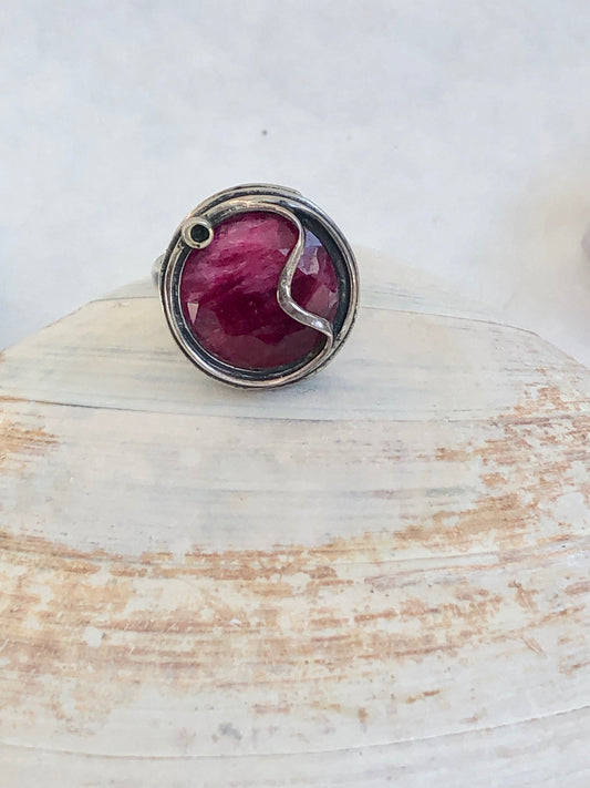 Handmade Indian ruby and sterling silver size 7"  ring
