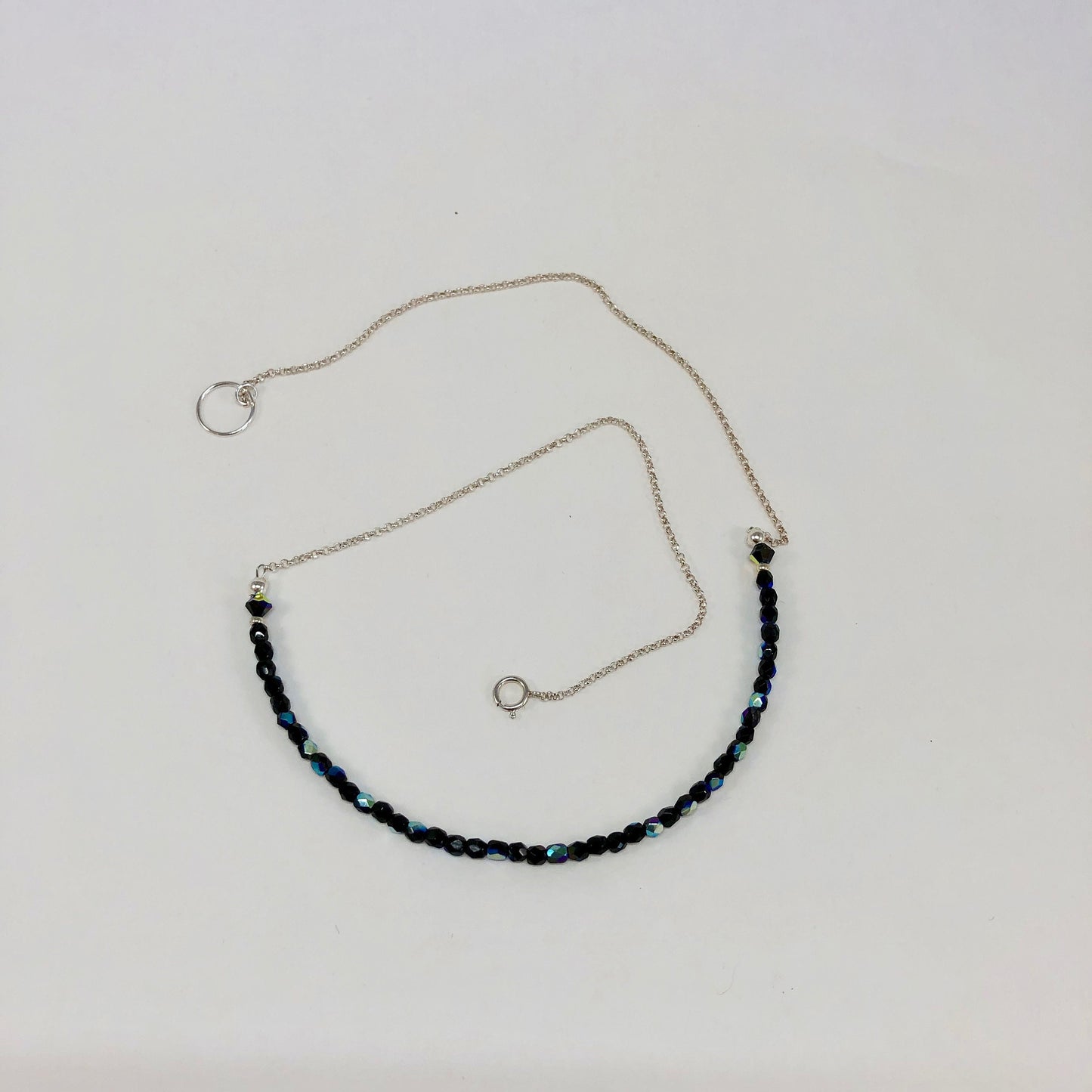 Black crystal and sterling silver choker necklace.