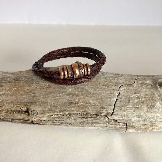 Leather bracelet finished with a stunning copper magnetic clasp.