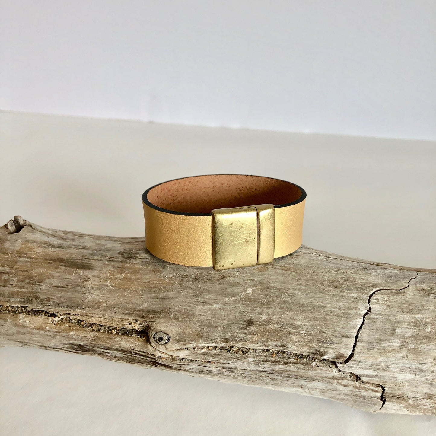Leather bracelet, made with beautiful gold  Italian leather, and finished with a quality bronze magnetic clasp.