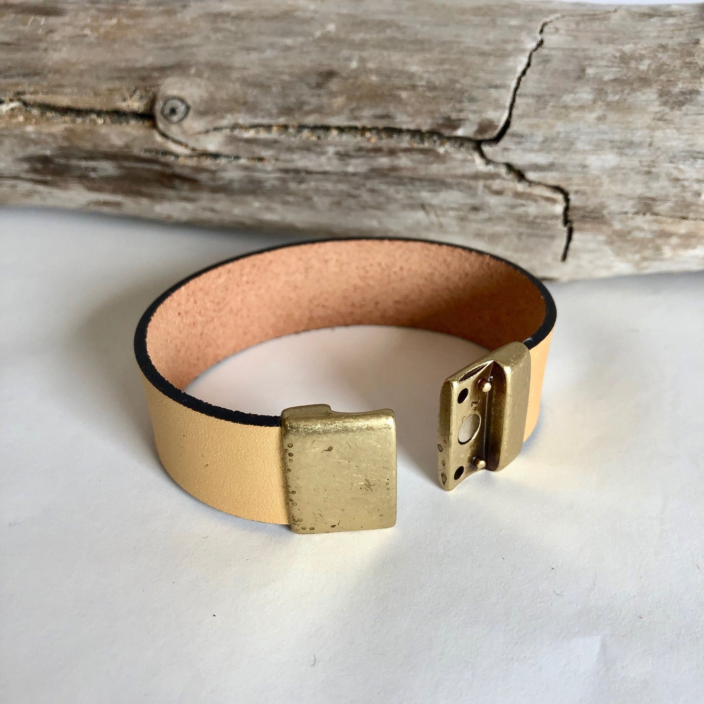 Leather bracelet, made with beautiful gold  Italian leather, and finished with a quality bronze magnetic clasp.