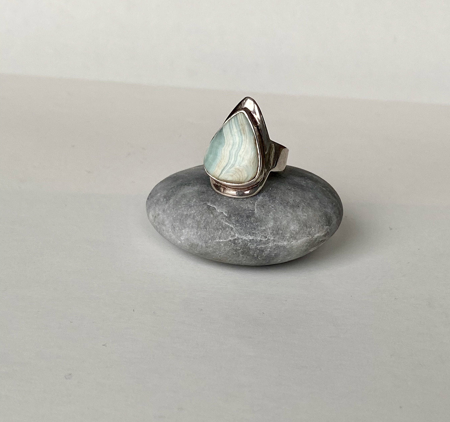 Handmade size 5 3/4" Larimar and sterling silver ring.
