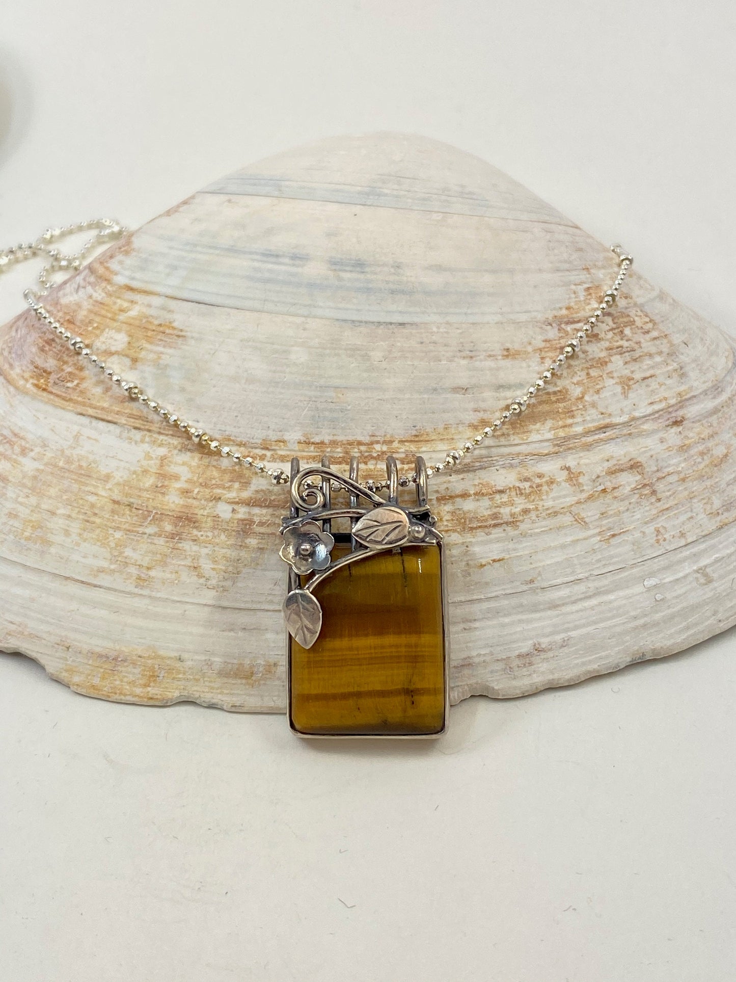 Gemstone pendant. Tigereye stone is strung on a beautiful sterling silver chain. Gift for women, birthday gift, gift for all!