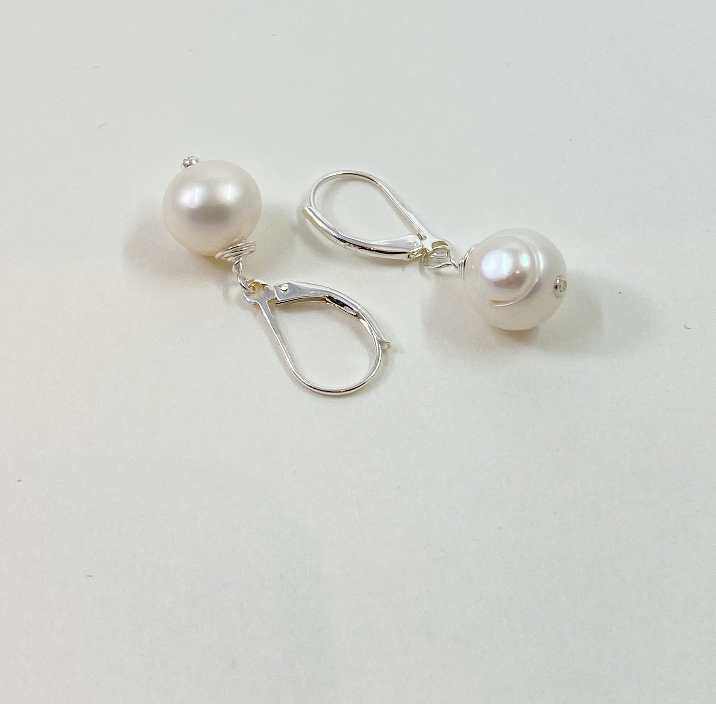 Gorgeous large round fresh water pearl earrings on sterling silver lever back ear wires