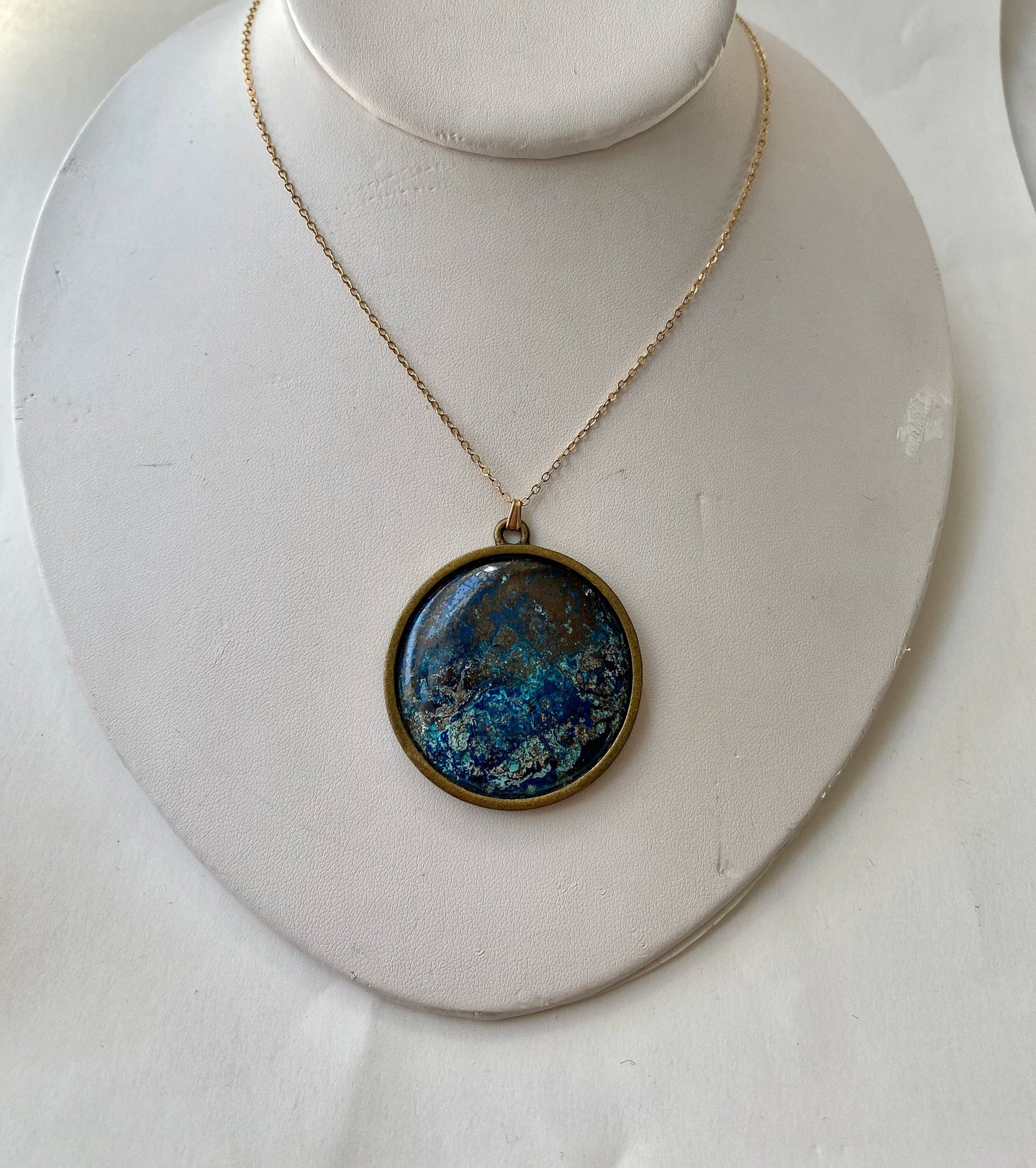 Gorgeous Chrysocolla gemstone pendant strung on beautiful gold filled chain. Gift for women, birthday gift.