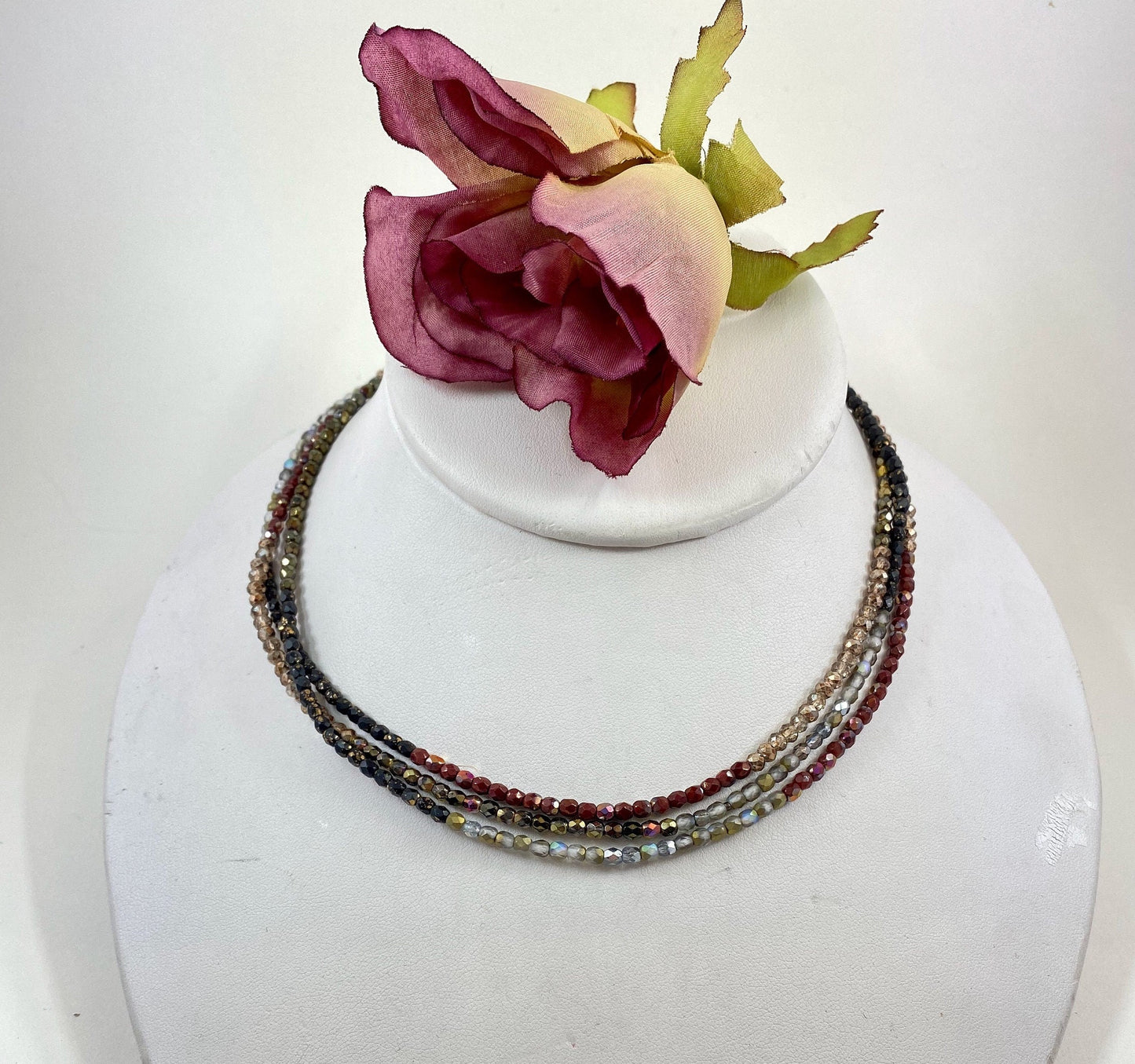 Stunning crystal necklace, with multi colors and designed to wear long or short. Finished with a quality sterling silver magnetic clasp.