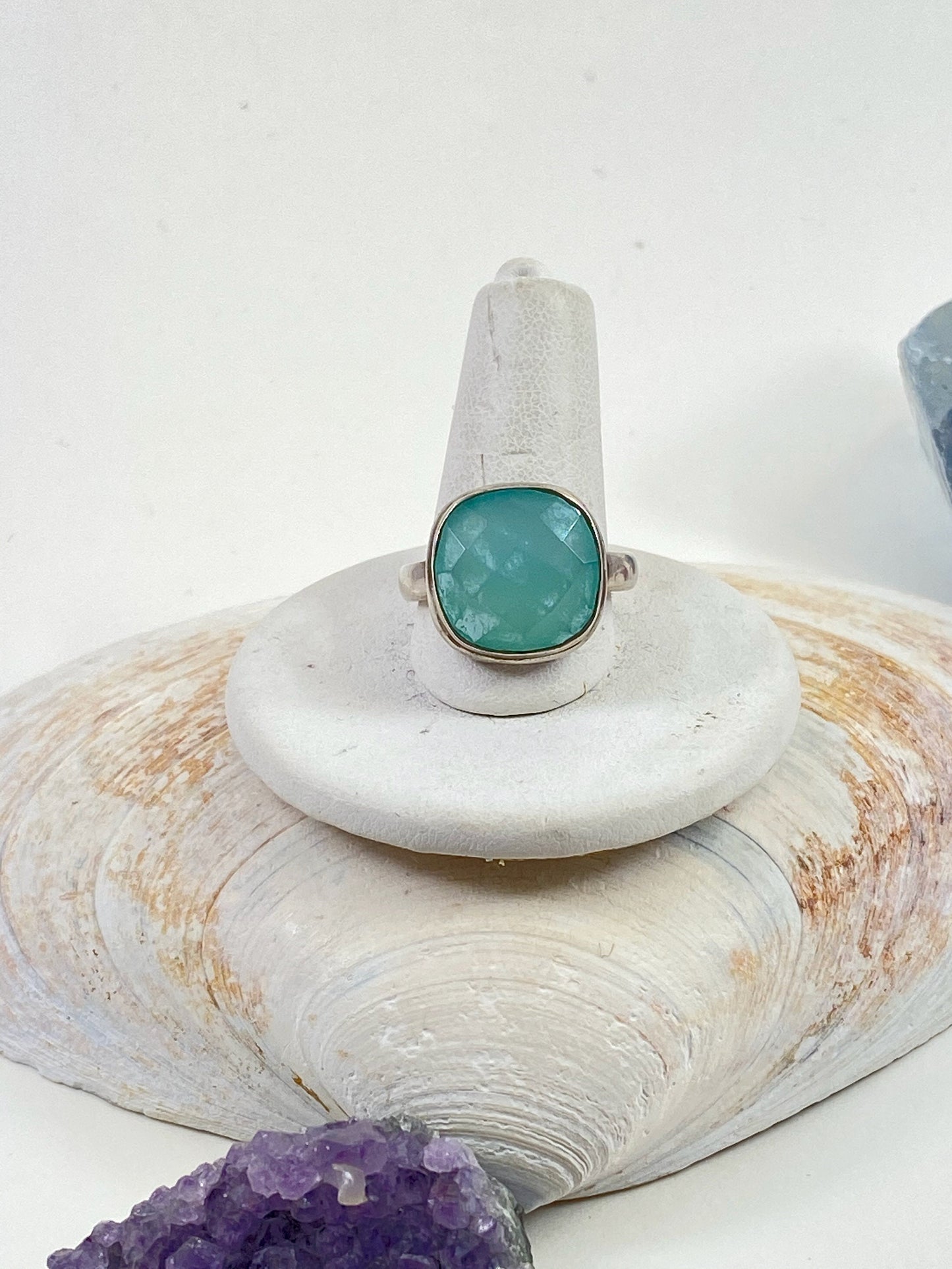 Gorgeous handmade Chalcedony stone sterling silver ring. This beautiful square cut stone is a size 8 1/4 stunning ring.