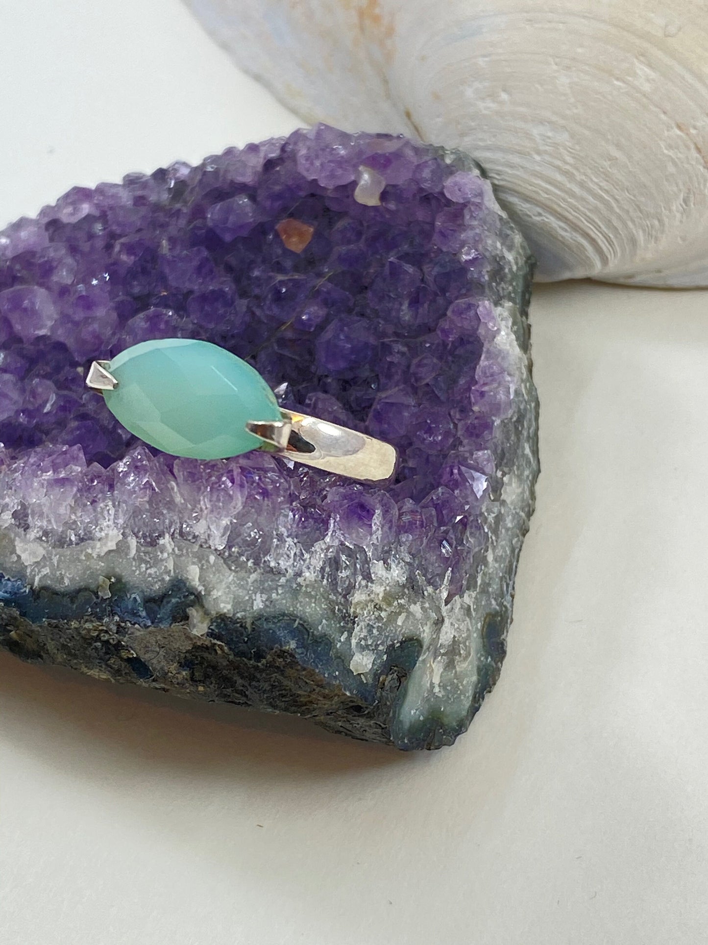 Gorgeous handmade Chalcedony stone sterling silver ring. This beautiful marquise cut stone is a size 6 1/2 stunning ring.