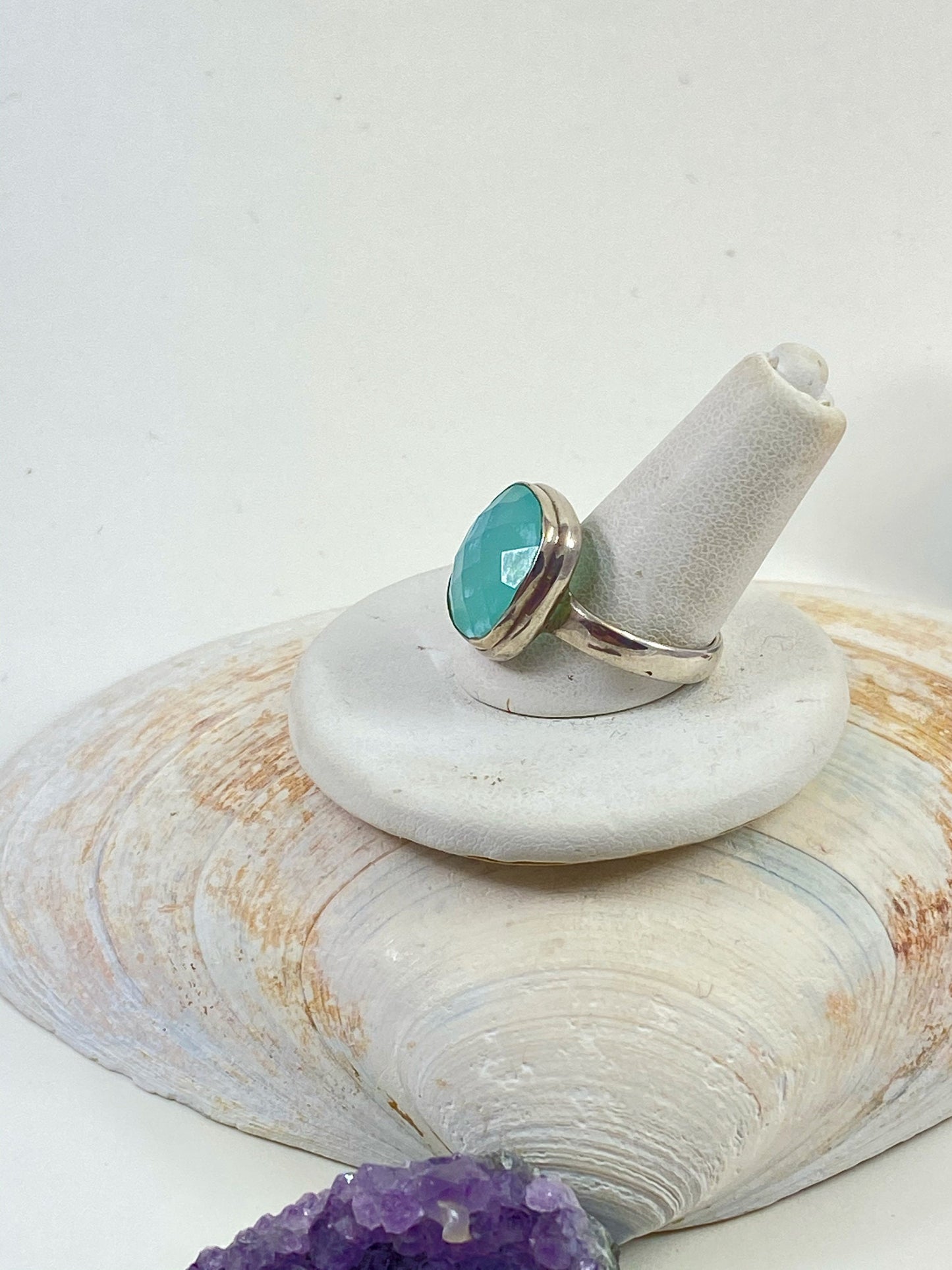 Gorgeous handmade Chalcedony stone sterling silver ring. This beautiful square cut stone is a size 8 1/4 stunning ring.