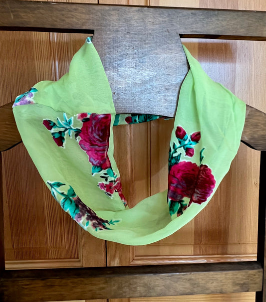 Exquisite pure silk and rayon velvet cowl. Single wrap for comfort, and beauty on your neck.