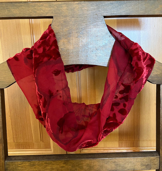 Exquisite pure silk and rayon velvet cowl. Single wrap for comfort, and beauty on your neck.