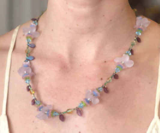 Gorgeous glass floral beaded necklace. Stunning necklace designed with glass and lucite beads, Wear a garden on your neck.